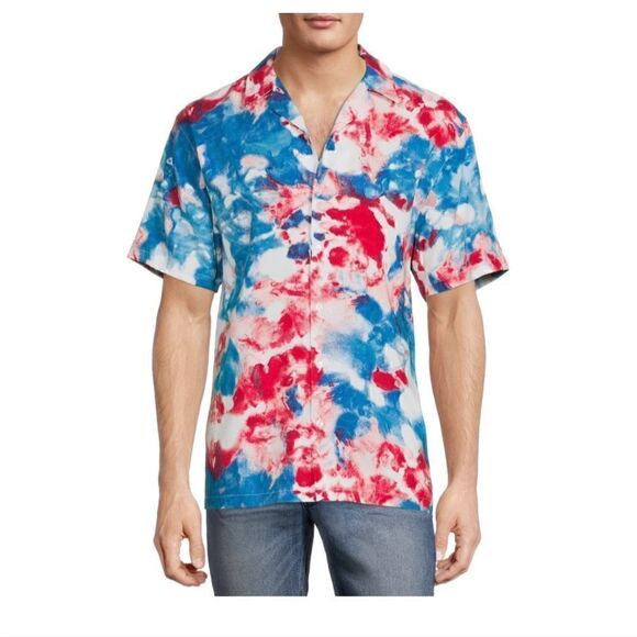 Men's Short Sleeve Printed Rayon Shirt - Picture 1 of 3